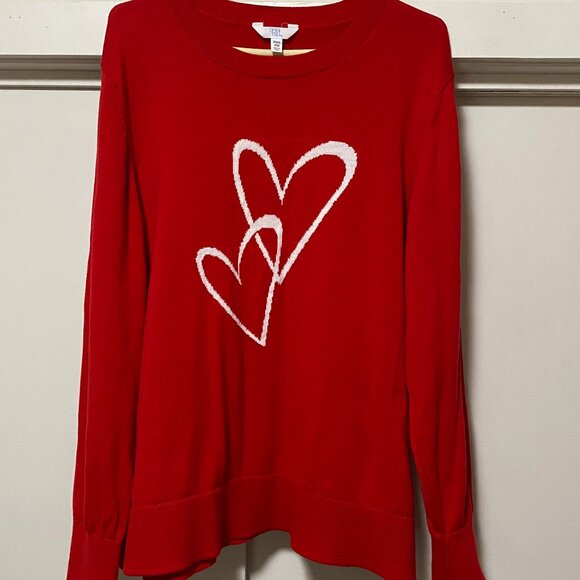 Time and Tru long sleeve red crew neck sweater w/hearts, size XXXL - Picture 1 of 12